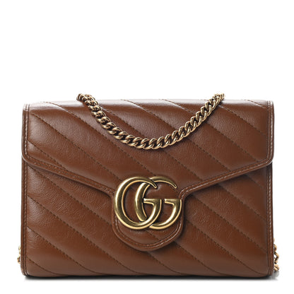 Gucci Azalea Calfskin Matelasse Diagonal GG Marmont Chain Wallet Cuir 1 of 10