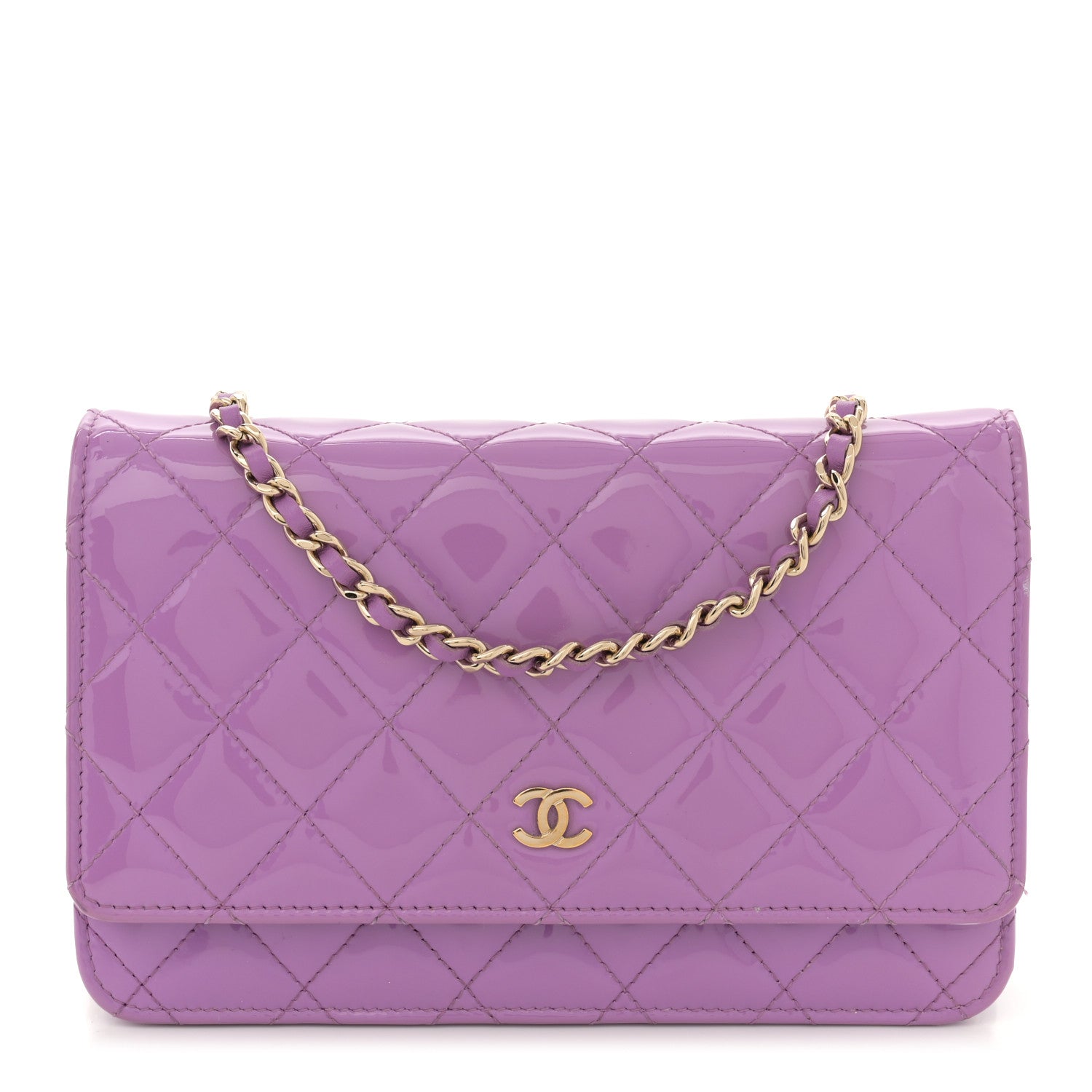 Chanel Patent Quilted Wallet On Chain WOC Purple 1 of 13