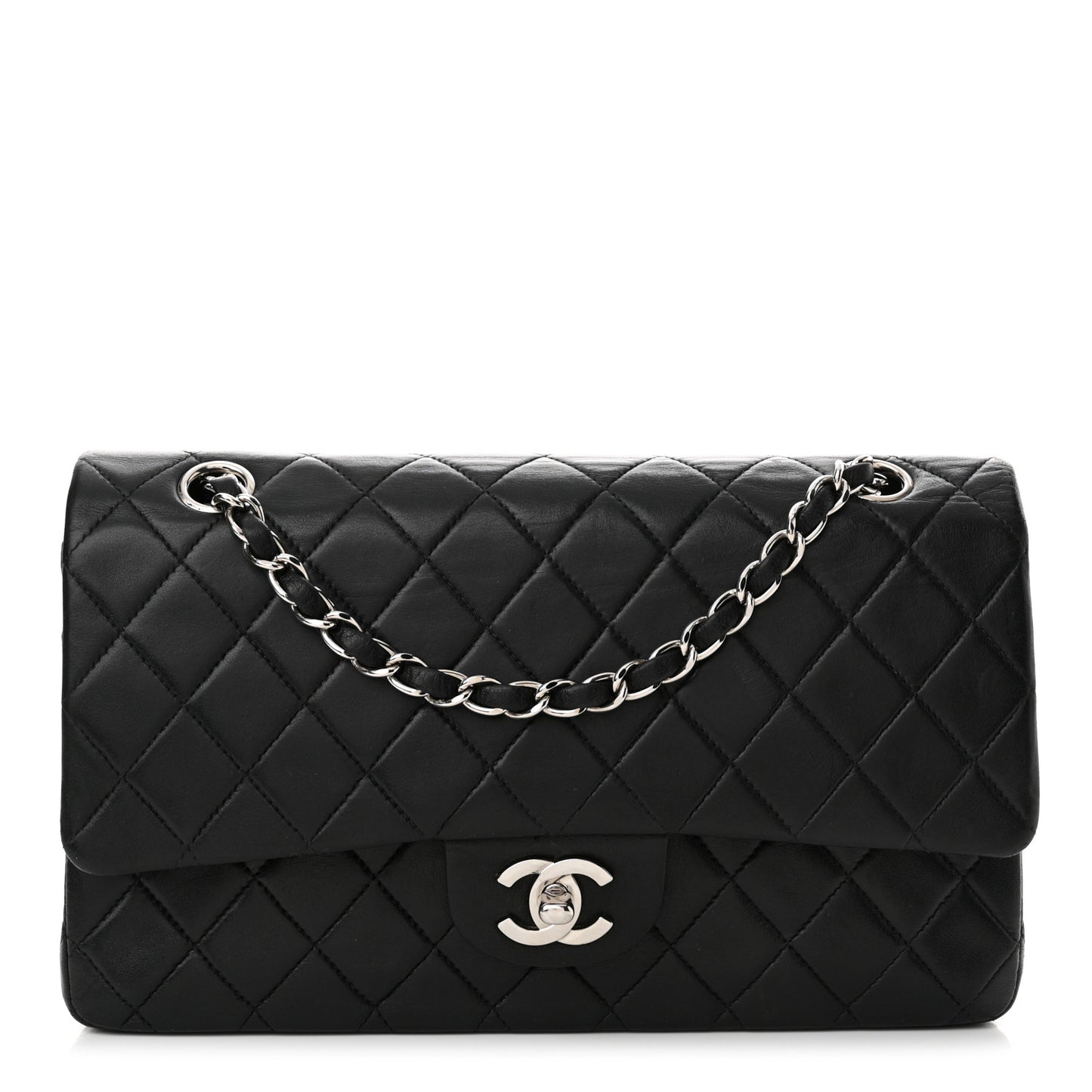 Lambskin Quilted Medium Double Flap Black