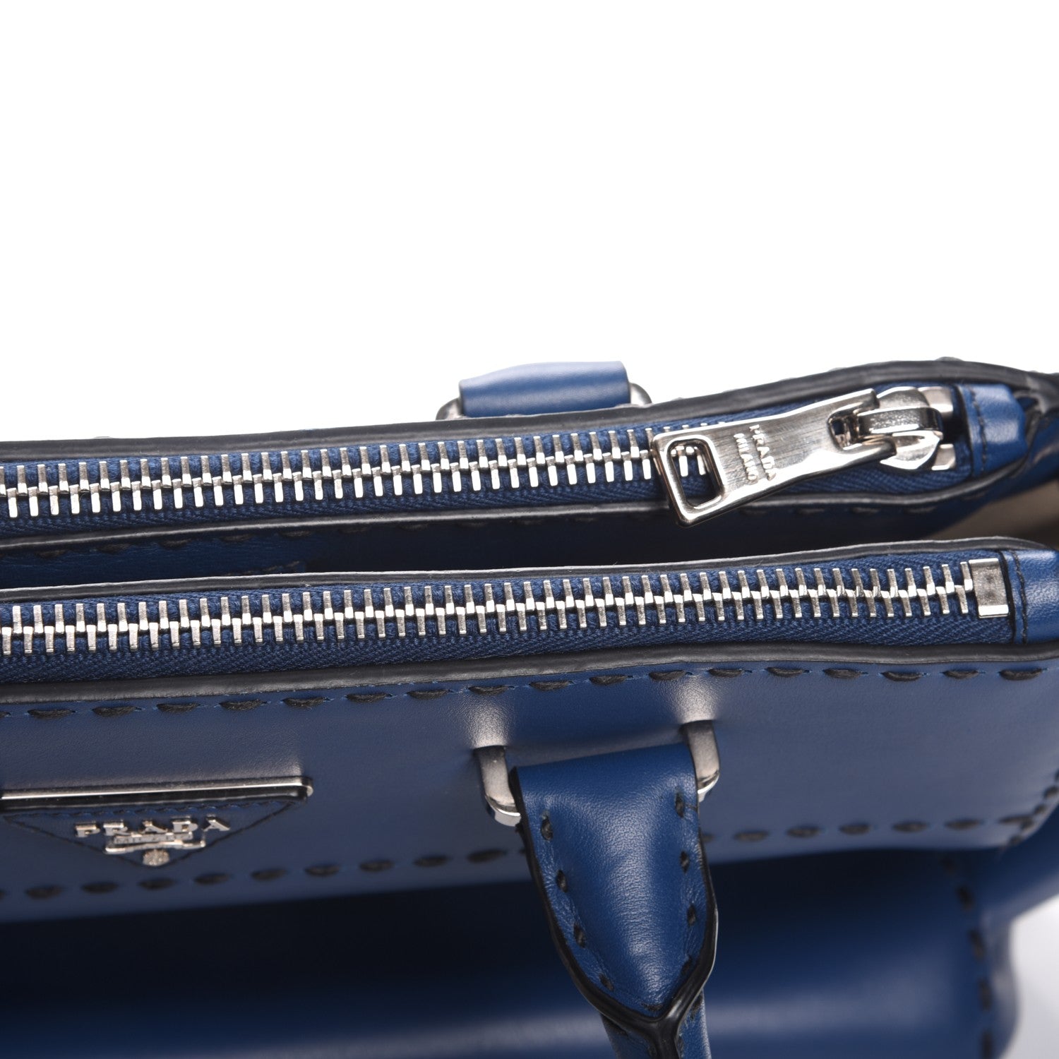 Prada City Calf Small Hand Stitched Galleria Double Zip Tote Bleuette 14 of 15
