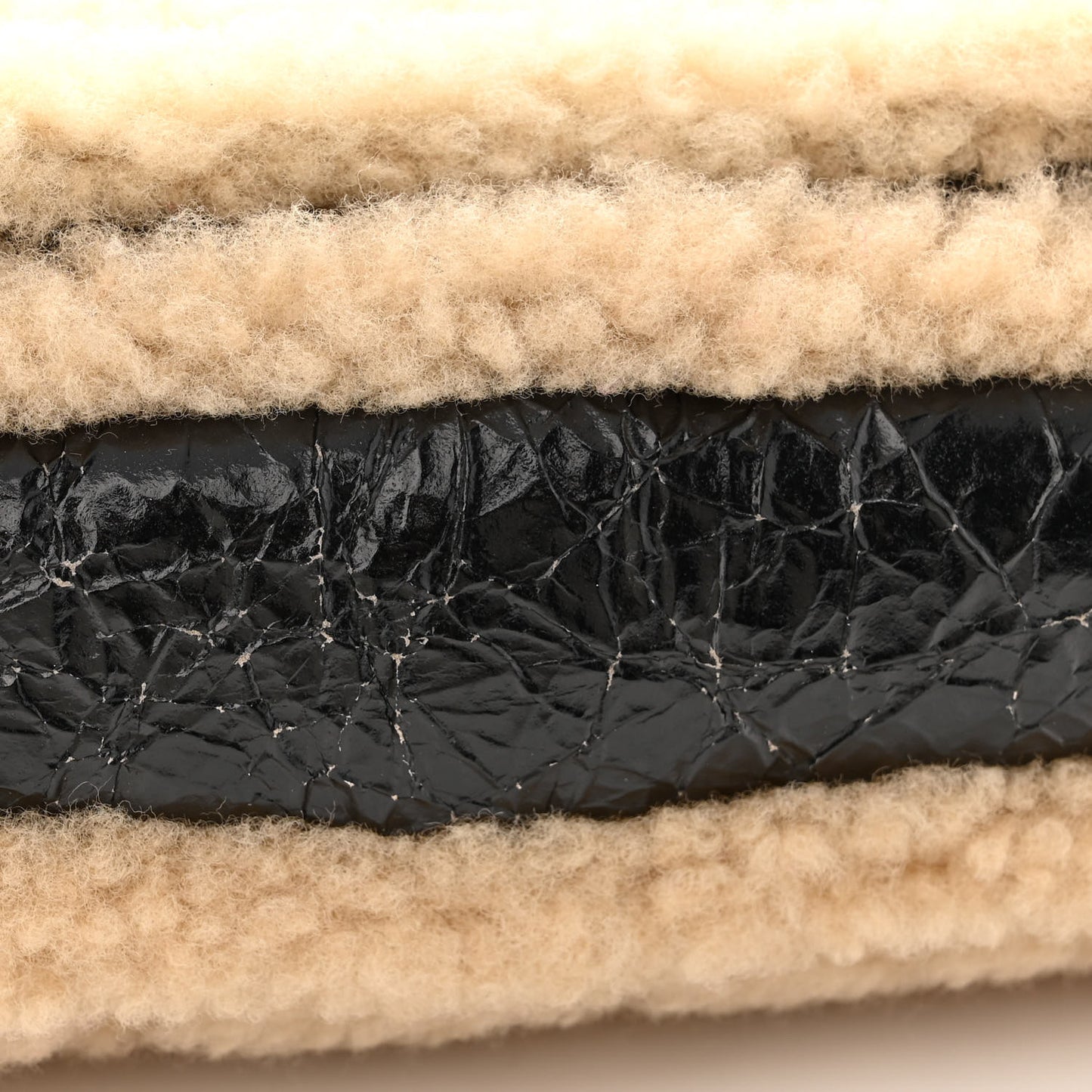 Shiny Crumpled Sheepskin Shearling CC Mania Flap Bag Black Beige