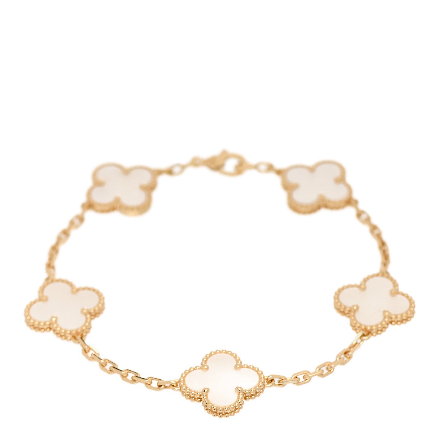 Van Cleef & Arpels 18K Yellow Gold Mother of Pearl 5 Motifs Vintage Alhambra Bracelet 1 of 7