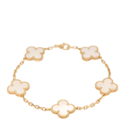 Van Cleef & Arpels 18K Yellow Gold Mother of Pearl 5 Motifs Vintage Alhambra Bracelet 1 of 7