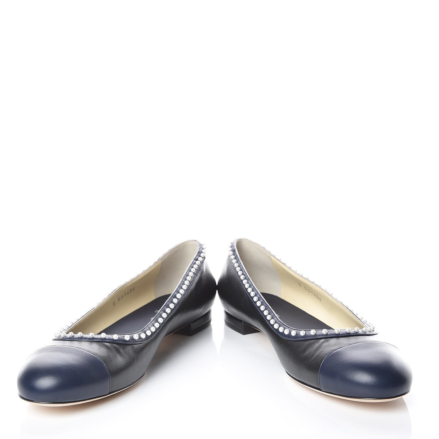 Lambskin Pearl Cap Toe CC Ballerina Flats 40 Black Navy