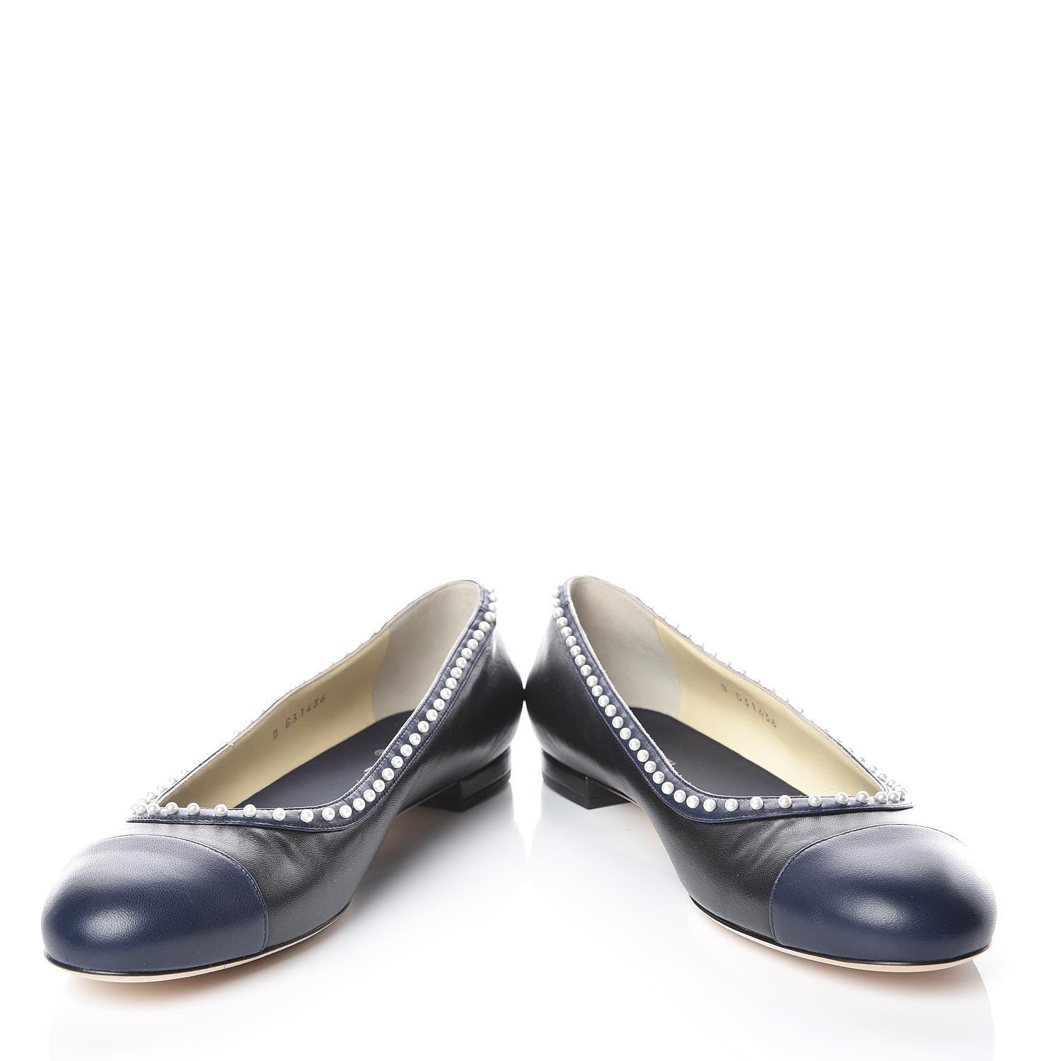 Chanel Lambskin Pearl Cap Toe CC Ballerina Flats 40 Black Navy 5 of 12