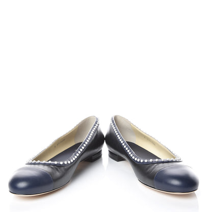 Chanel Lambskin Pearl Cap Toe CC Ballerina Flats 40 Black Navy 5 of 12