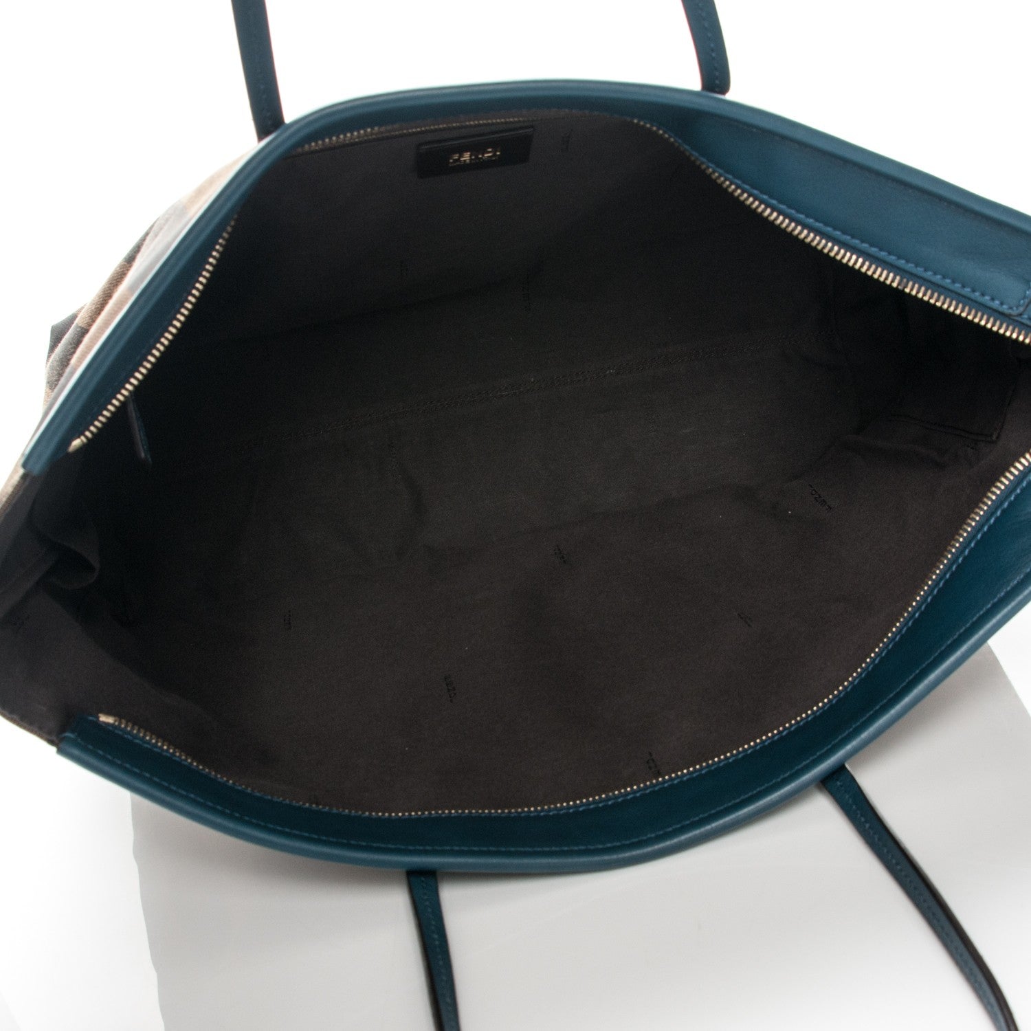 Fendi Pequin Vitello Medium Roll Tote Tobacco Petrolio 5 of 7