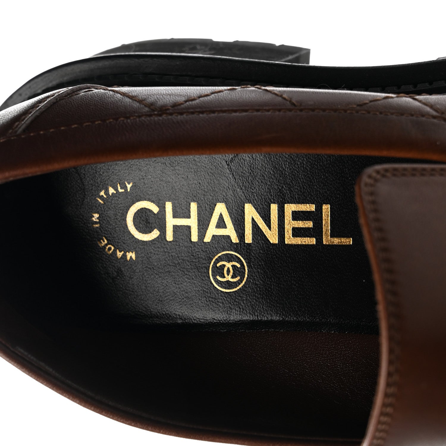 Chanel Calfskin Quilted CC Mocassin Loafers 36 Brown 1757926