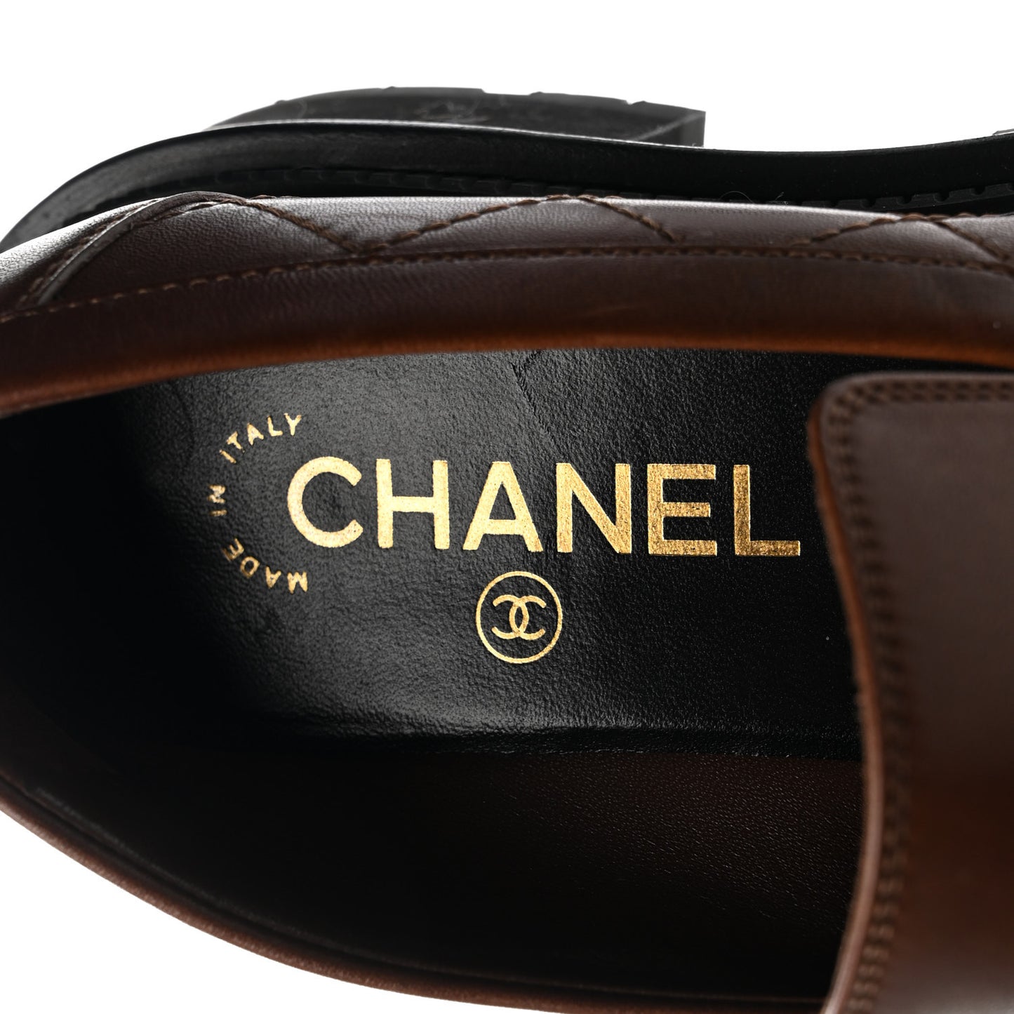 Calfskin Quilted CC Mocassin Loafers 36 Brown