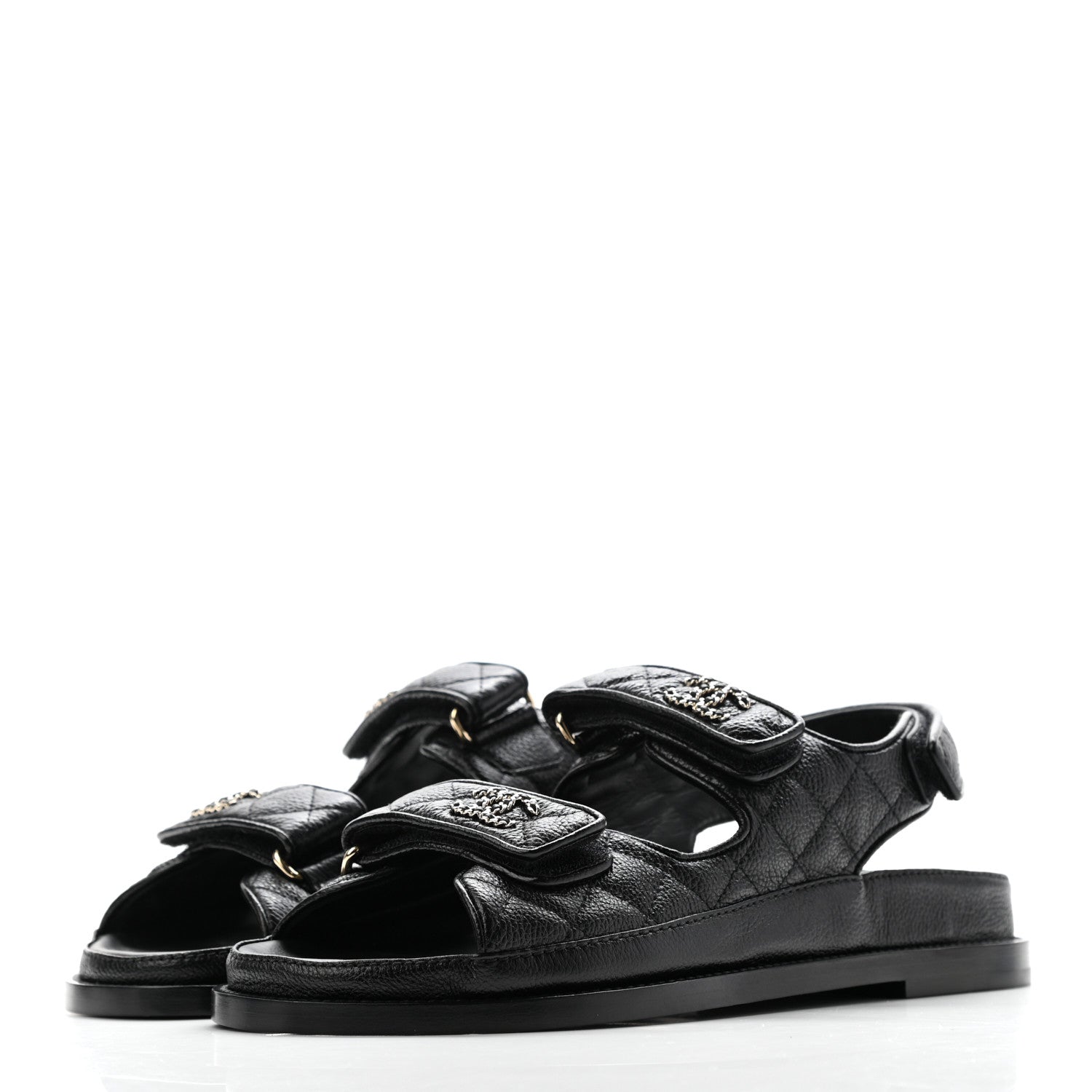 Chanel Grained Calfskin Velcro Dad Sandals 38 Black 3 of 9