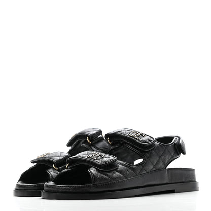 Chanel Grained Calfskin Velcro Dad Sandals 38 Black 3 of 9
