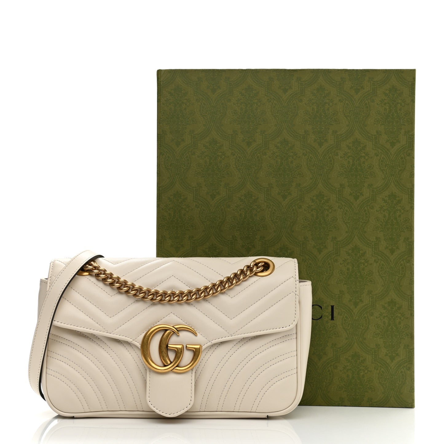 Calfskin Matelasse Small GG Marmont Shoulder Bag White