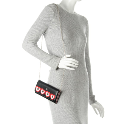 Fendi Calfskin Heart Studded Continental Wallet On Chain Black Red Peonia 2 of 8