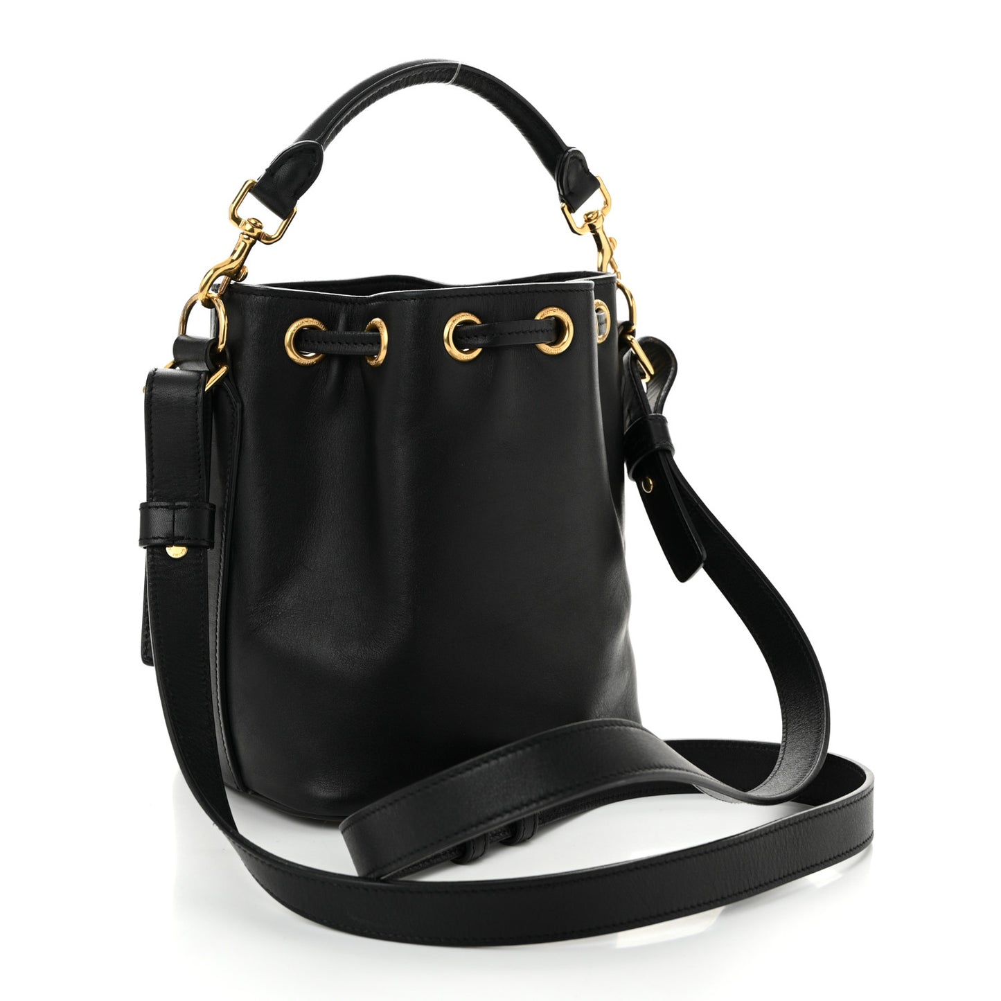 Calfskin Small Emmanuelle Bucket Bag Black