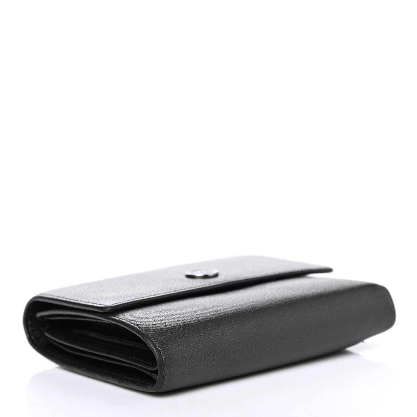 Grained Calfskin CC Button Flap Wallet Black