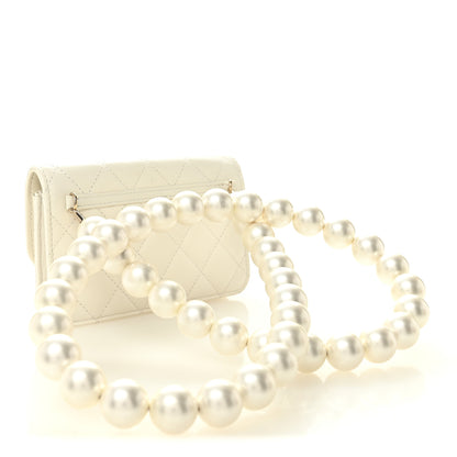 Chanel Calfskin Quilted Maxi Pearls Clutch With Chain  White 3 of 12