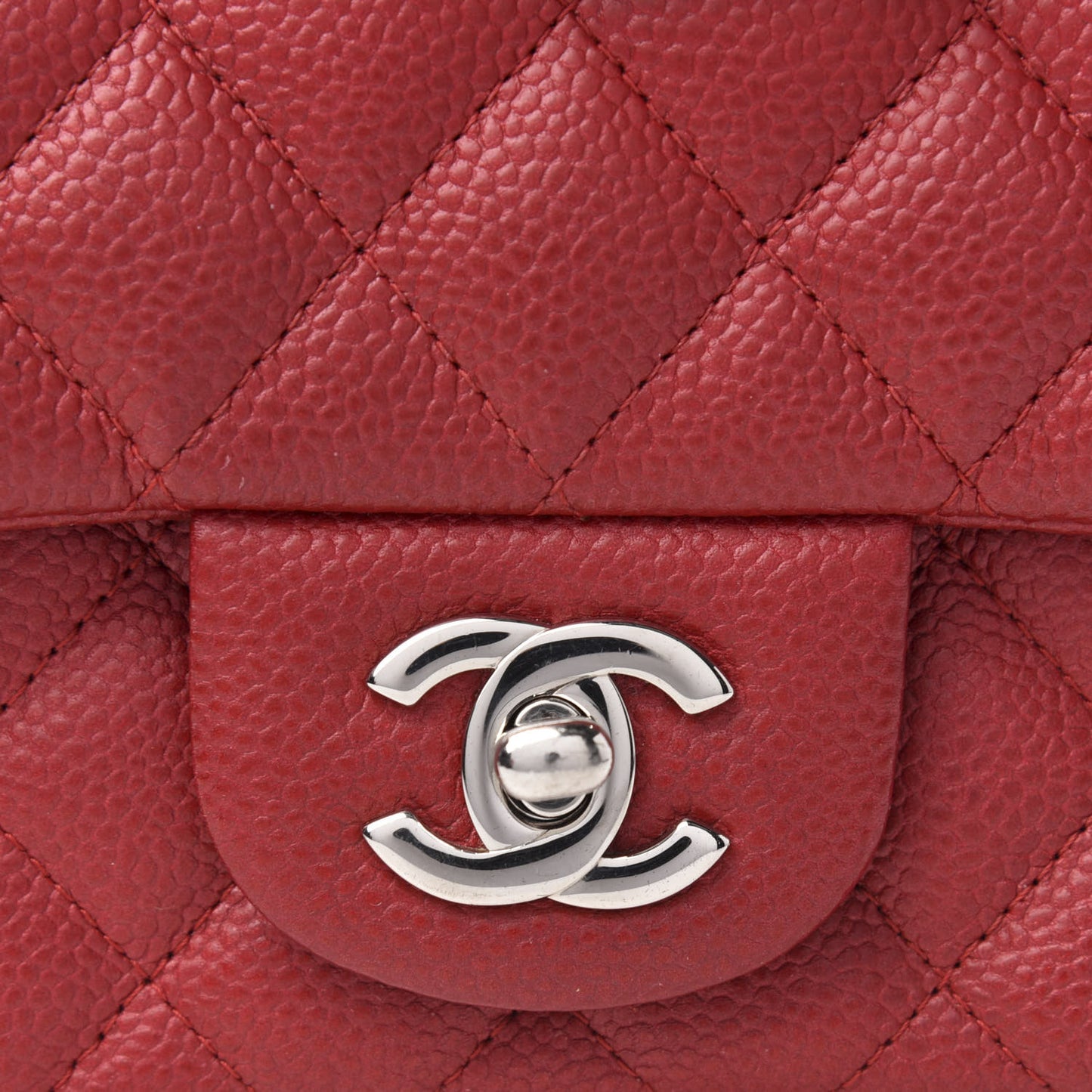 Caviar Quilted Mini Square Flap Red