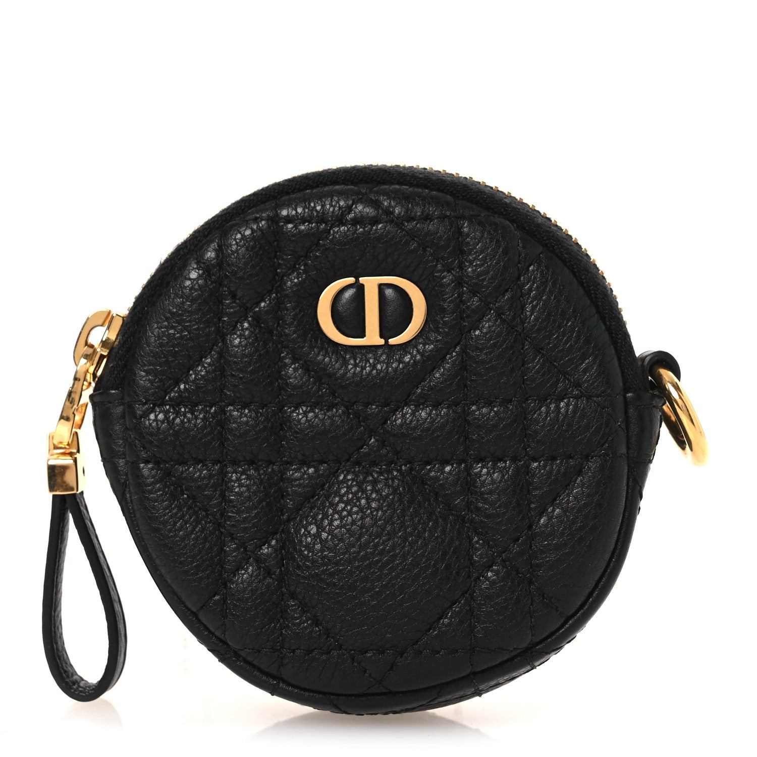 Christian Dior Supple Calfskin Cannage Round Detachable Caro Coin Purse Black 1 of 7