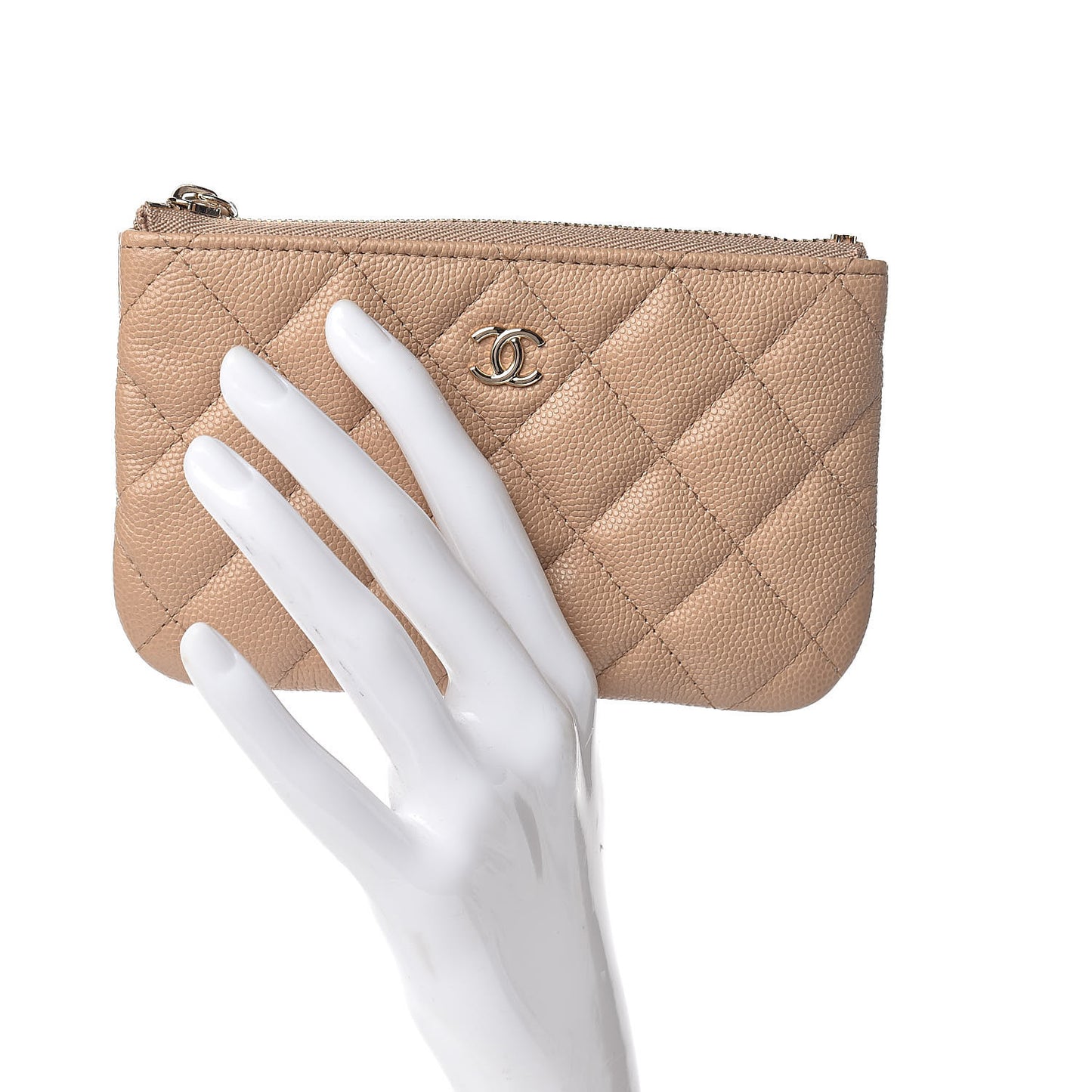 Caviar Quilted Small Cosmetic Case Beige