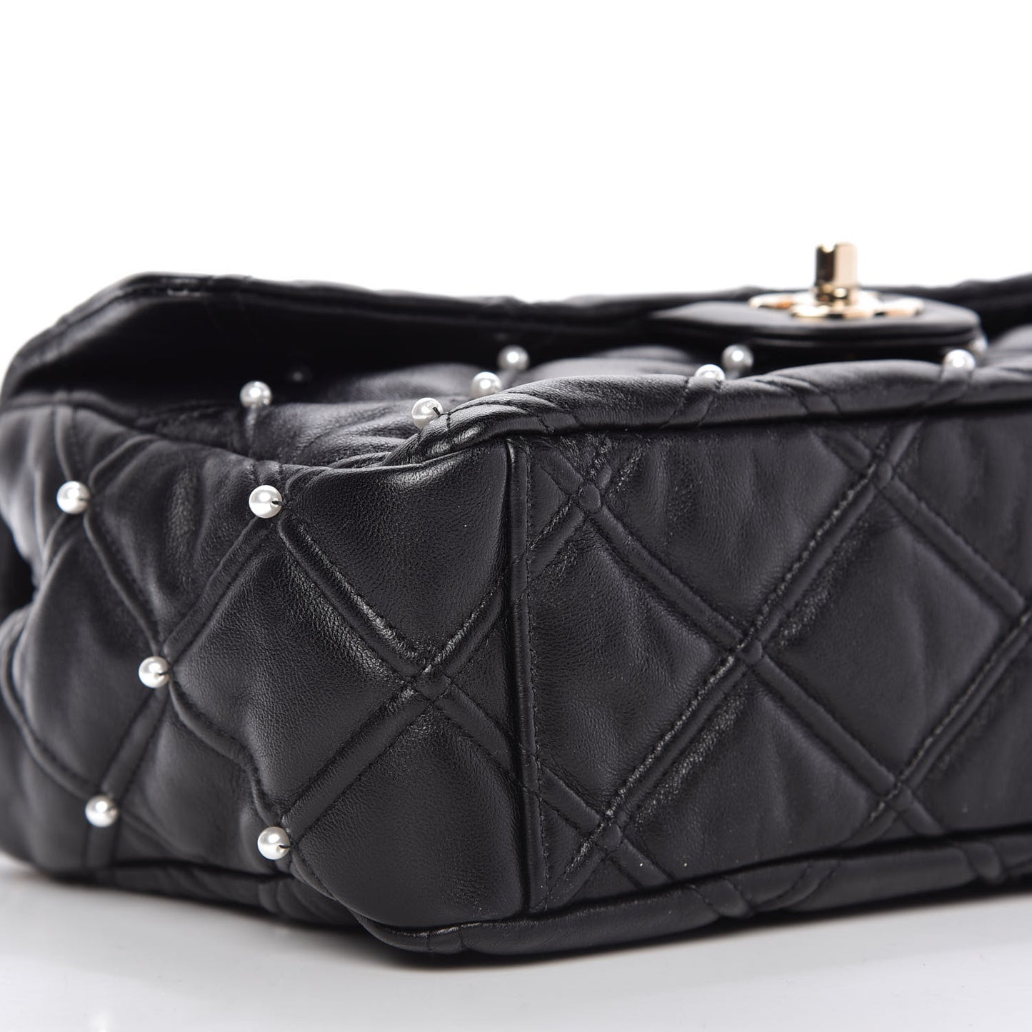 Lambskin Quilted Pearl Studded Flap Black