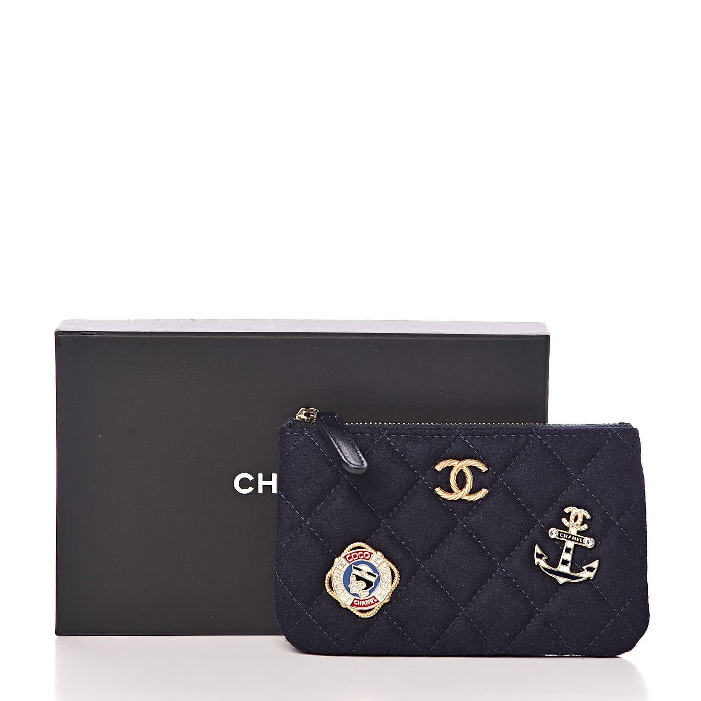 Wool Quilted Paris-Hamburg Charms Small Cosmetic Case Navy