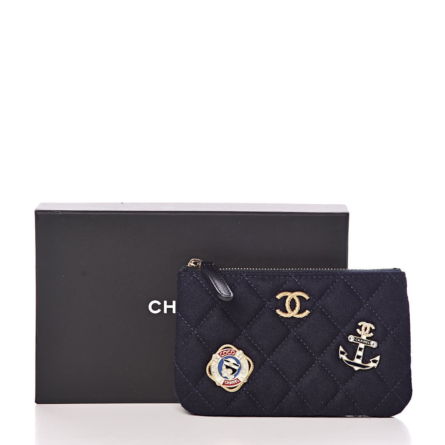 Chanel Wool Quilted Paris-Hamburg Charms Small Cosmetic Case Navy 8 of 8