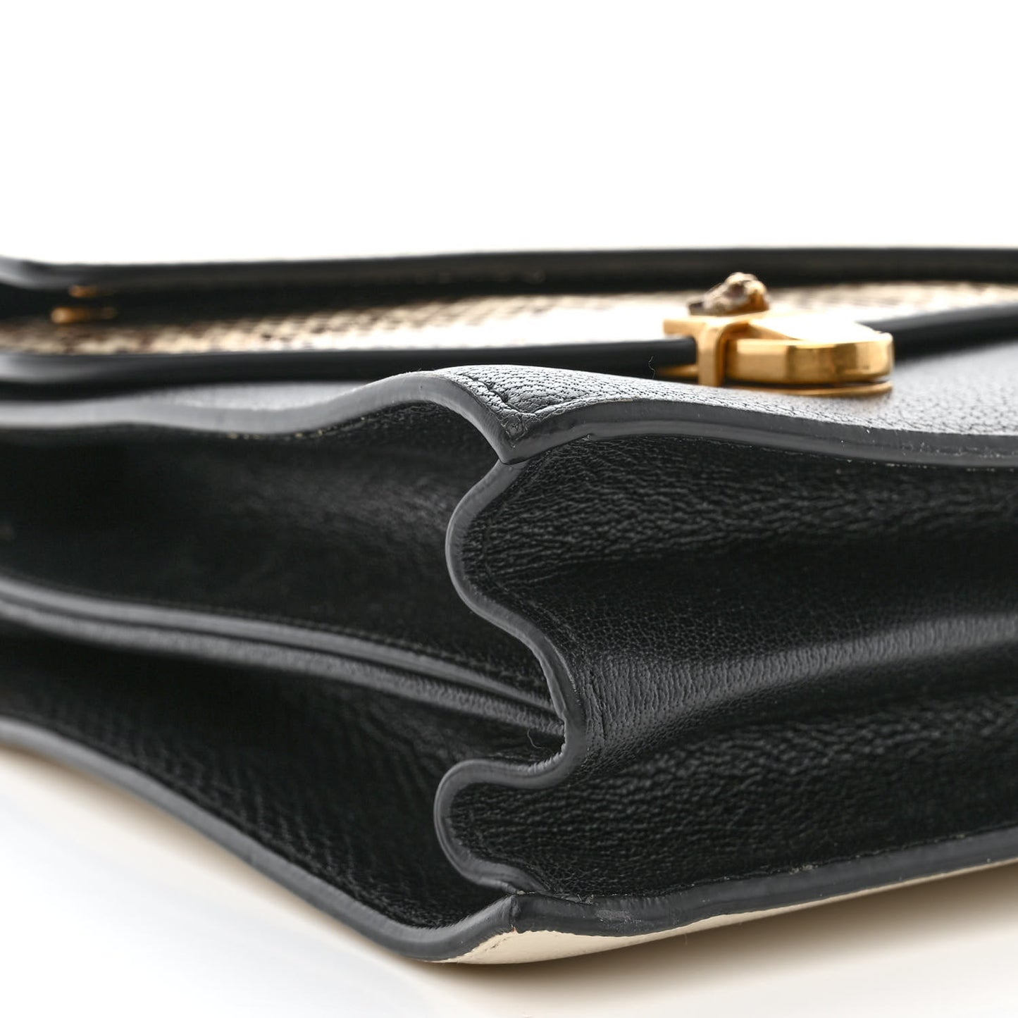 Calfskin Snakeskin Medium Ottilia Top Handle Bag Black White