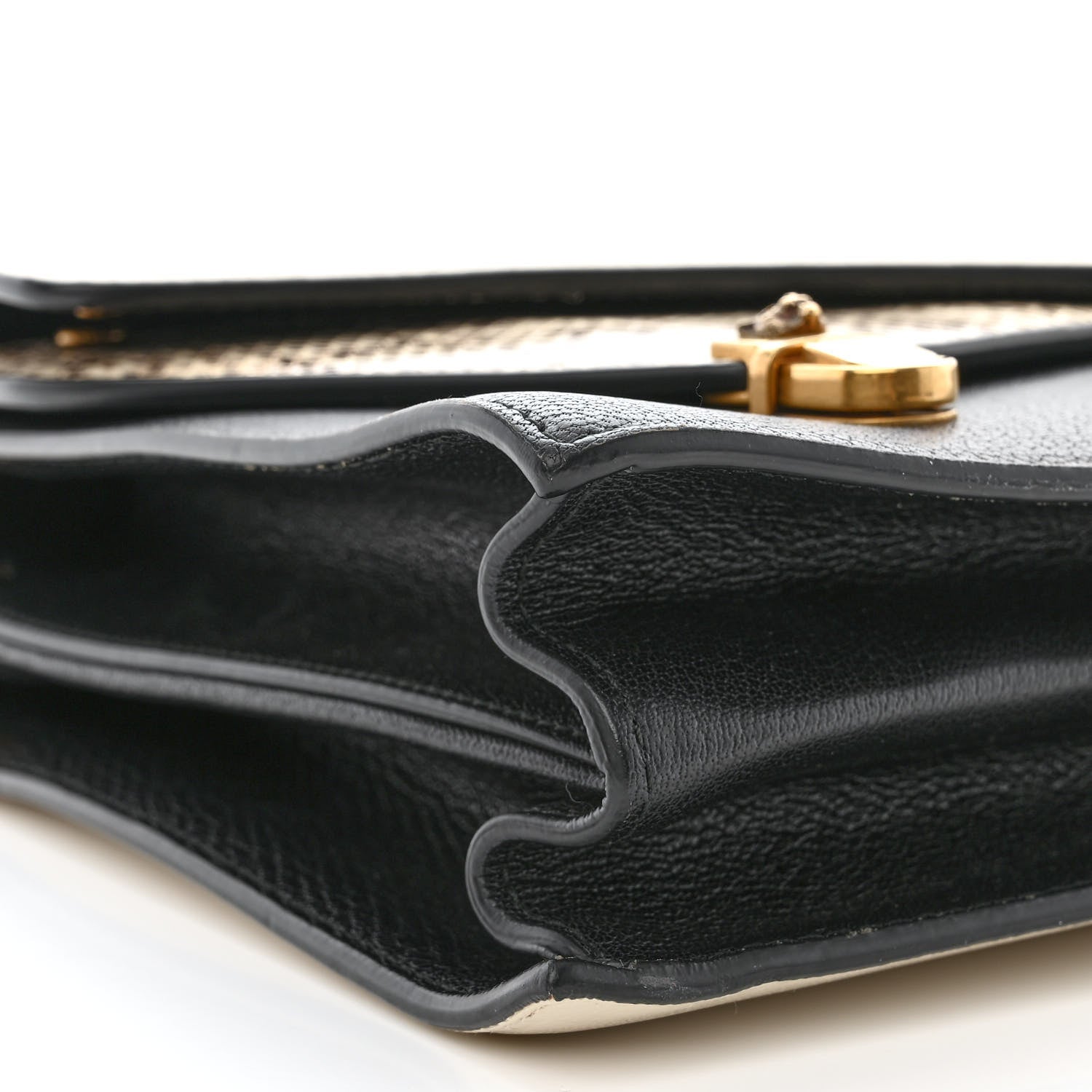 Gucci Calfskin Snakeskin Medium Ottilia Top Handle Bag Black White 10 of 11