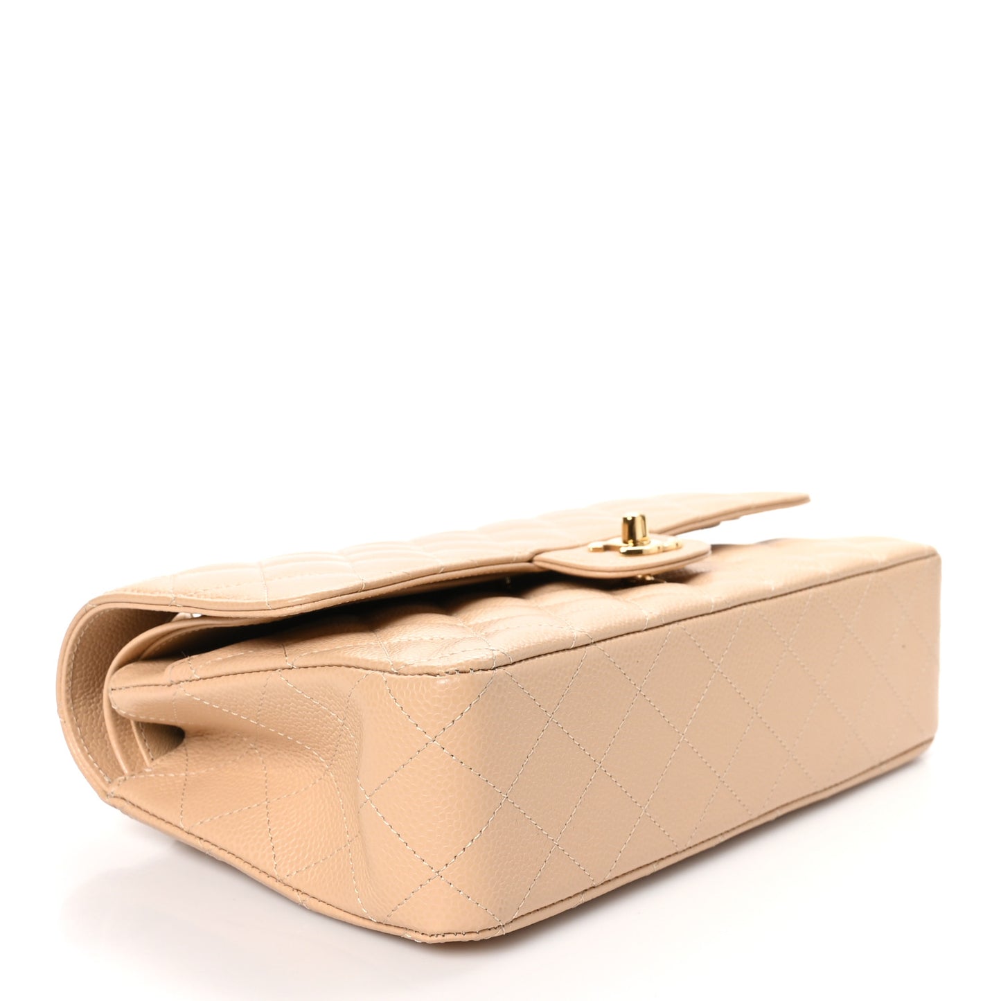 Caviar Quilted Medium Double Flap Beige