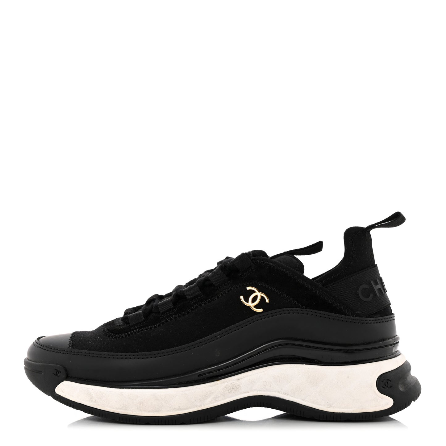 Velvet Calfskin Mixed Fibers CC Sneakers 37 Black