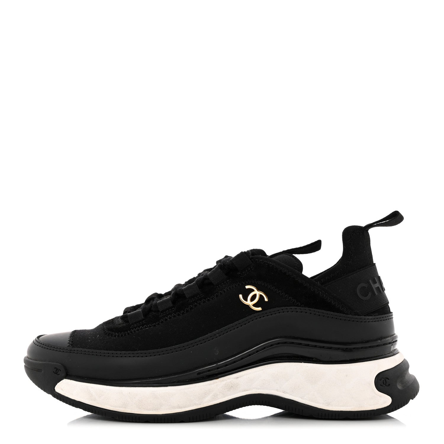 Chanel Velvet Calfskin Mixed Fibers CC Sneakers 37 Black 1 of 16