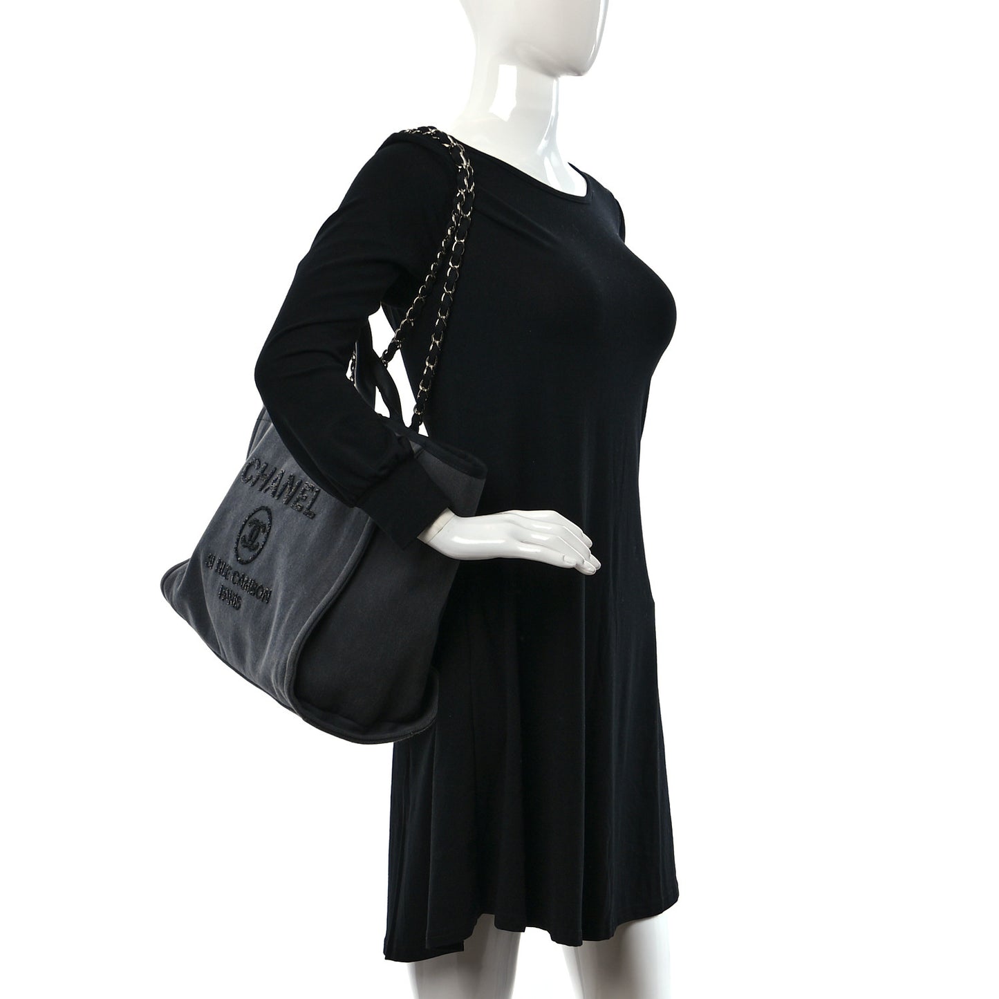 Canvas Sequin Medium Deauville Tote Charcoal