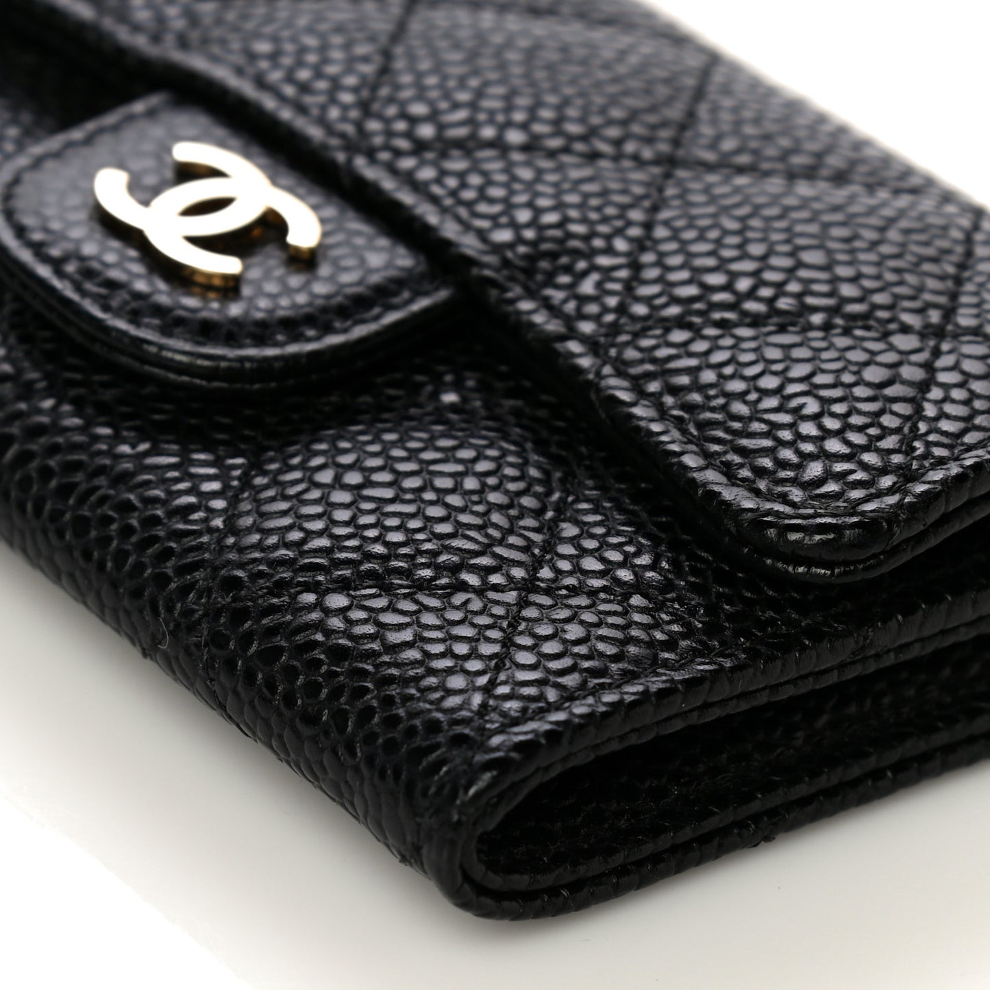 Caviar Quilted Flap Card Holder Black