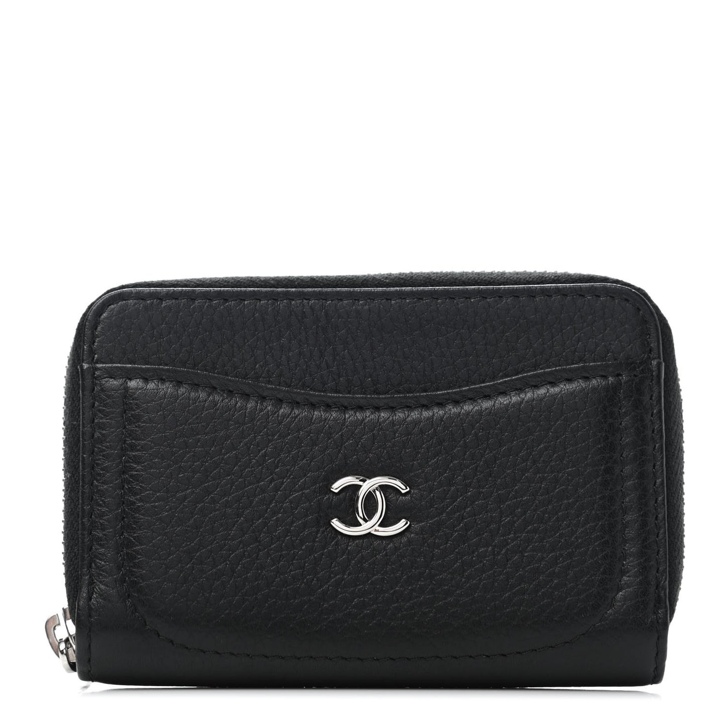 Grained Calfskin Neo Executive Zip Coin Purse Black