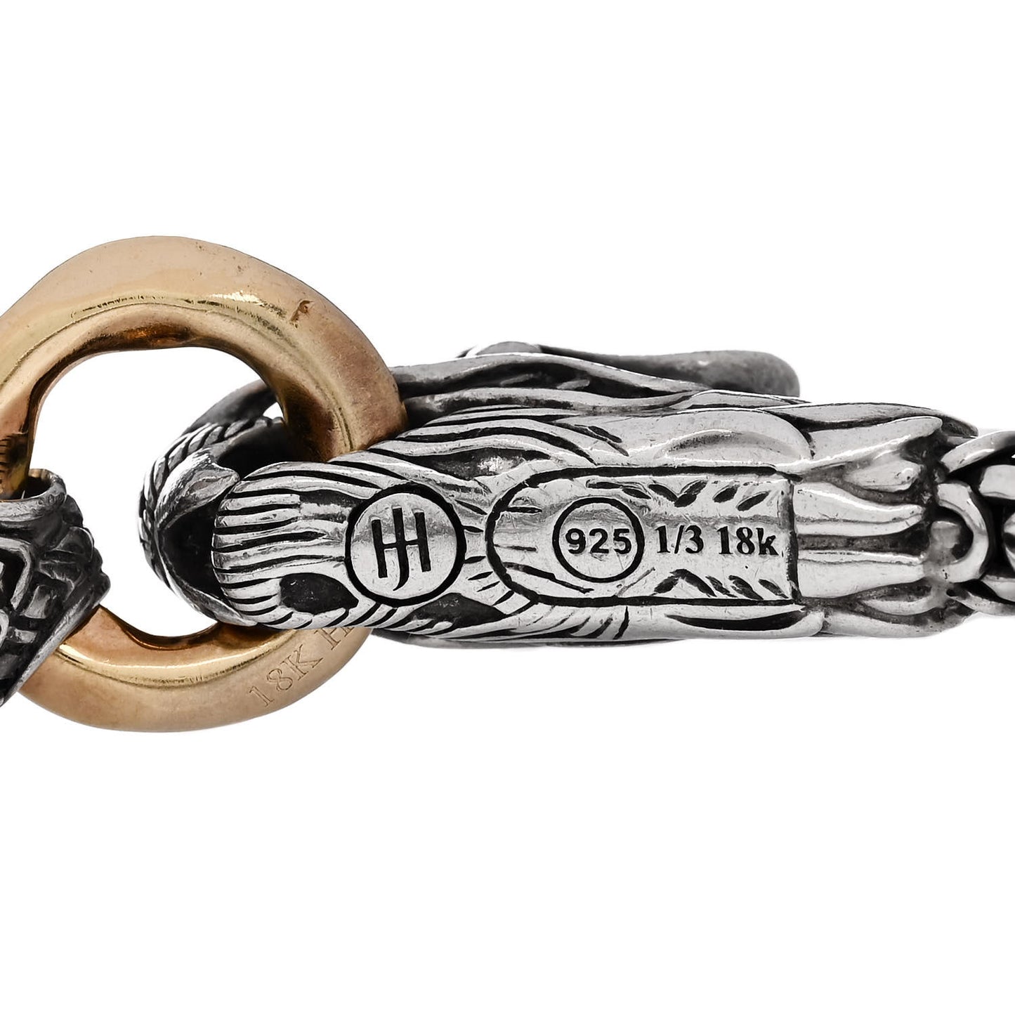 Sterling Silver 18K Yellow Gold 6mm Naga Dragon Bracelet