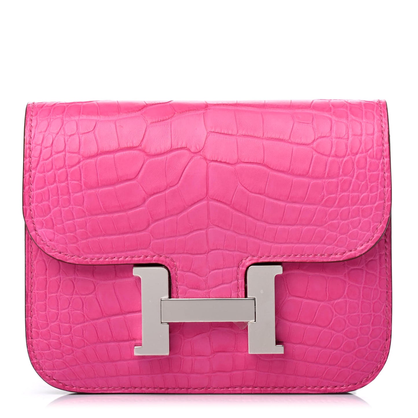 Matte Alligator Constance Slim Wallet Rose Shocking