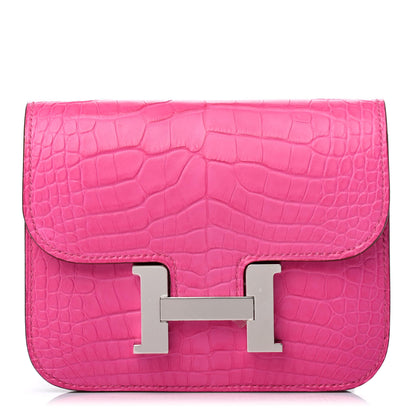 Hermes Matte Alligator Constance Slim Wallet Rose Shocking 2 of 8