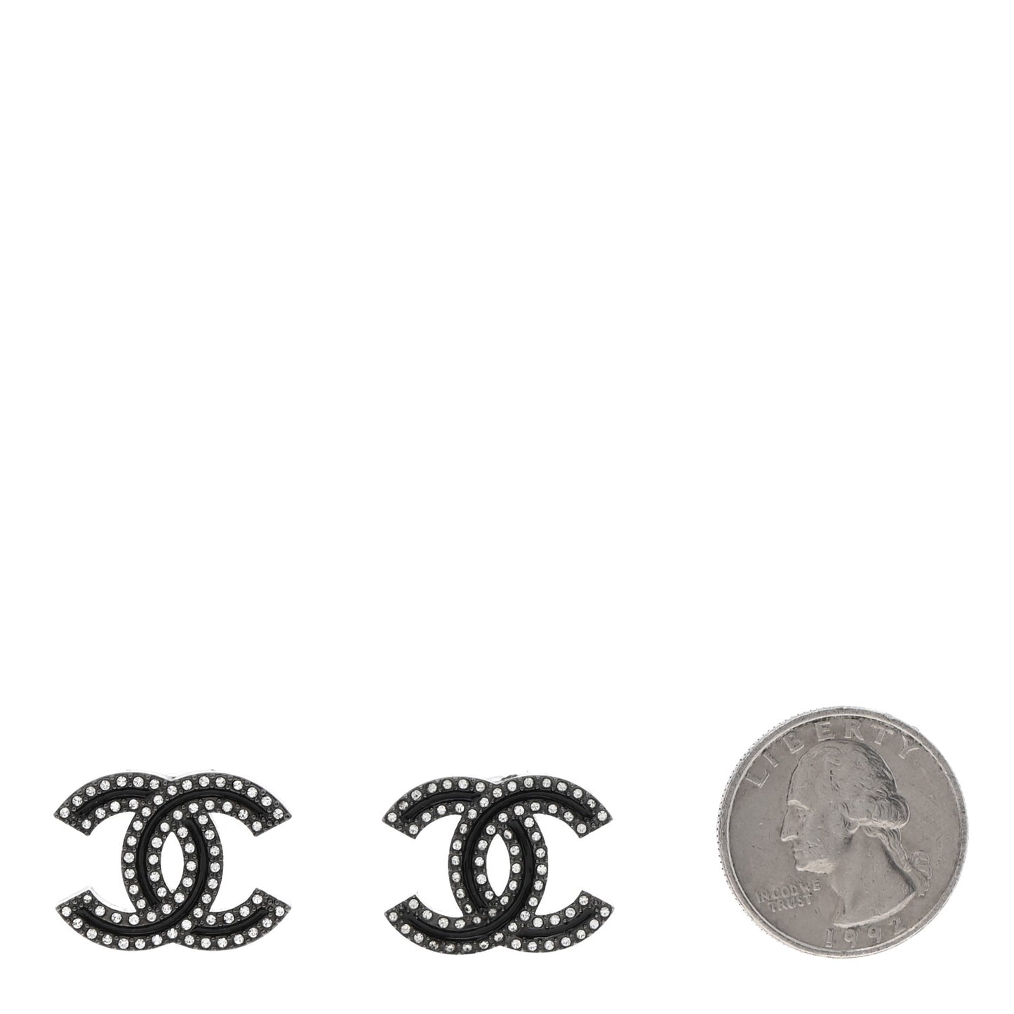 Enamel Crystal CC Earrings Black Silver