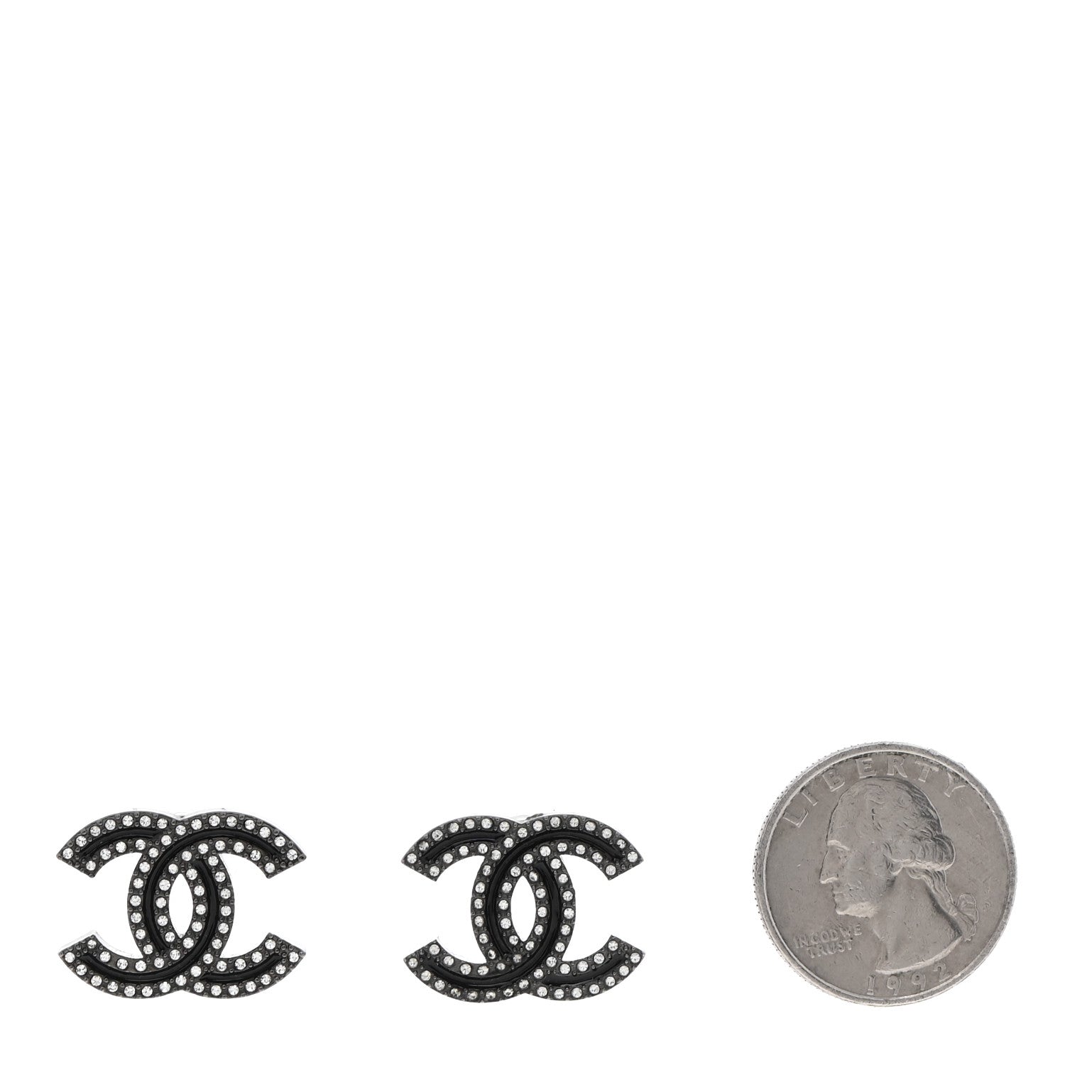 Chanel Enamel Crystal CC Earrings Black Silver 2 of 5