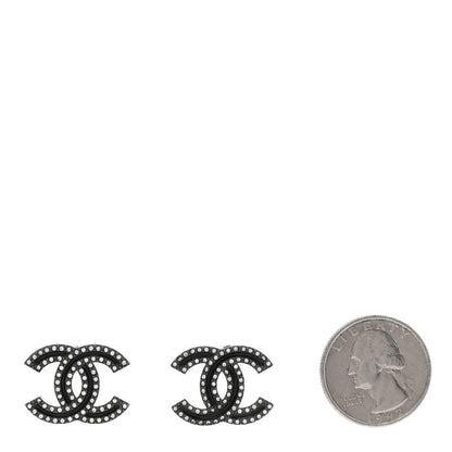 Chanel Enamel Crystal CC Earrings Black Silver 2 of 5