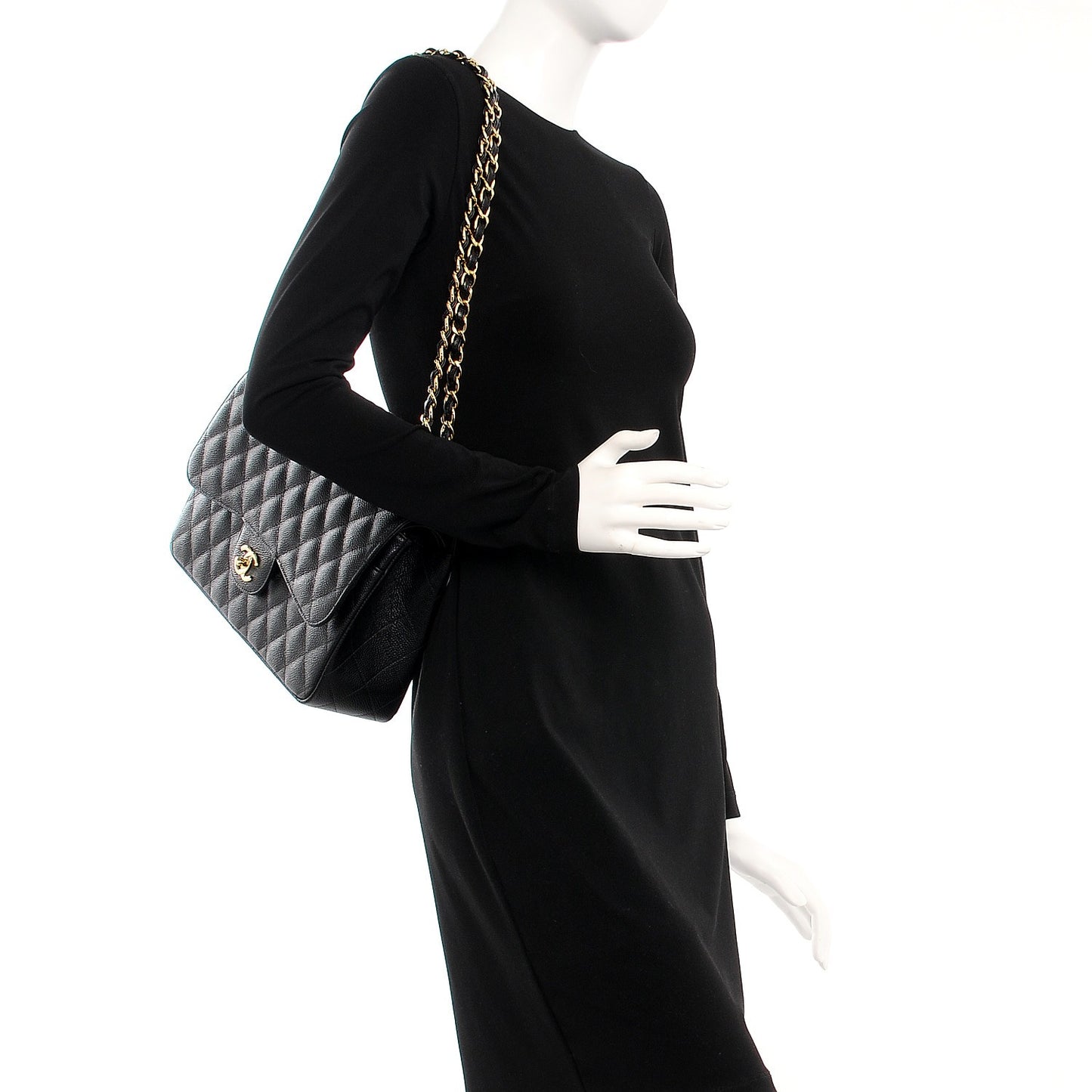 Caviar Quilted Jumbo Double Flap Black