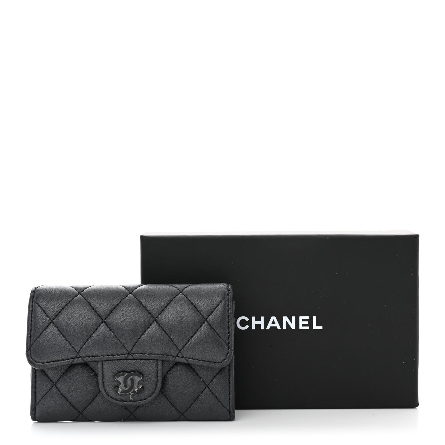 Lambskin Quilted Flap Card Holder Wallet So Black