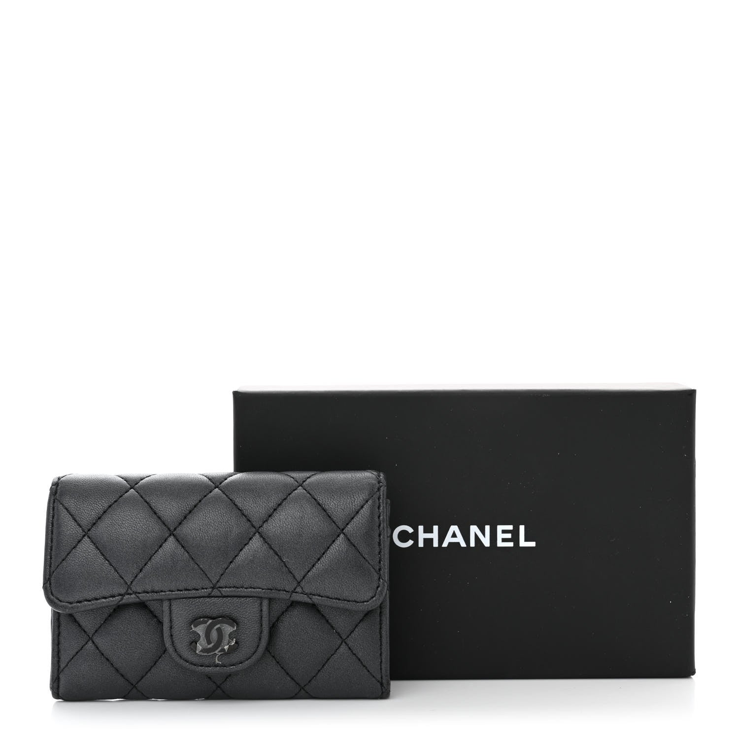 Chanel Lambskin Quilted Flap Card Holder Wallet So Black 11 of 11