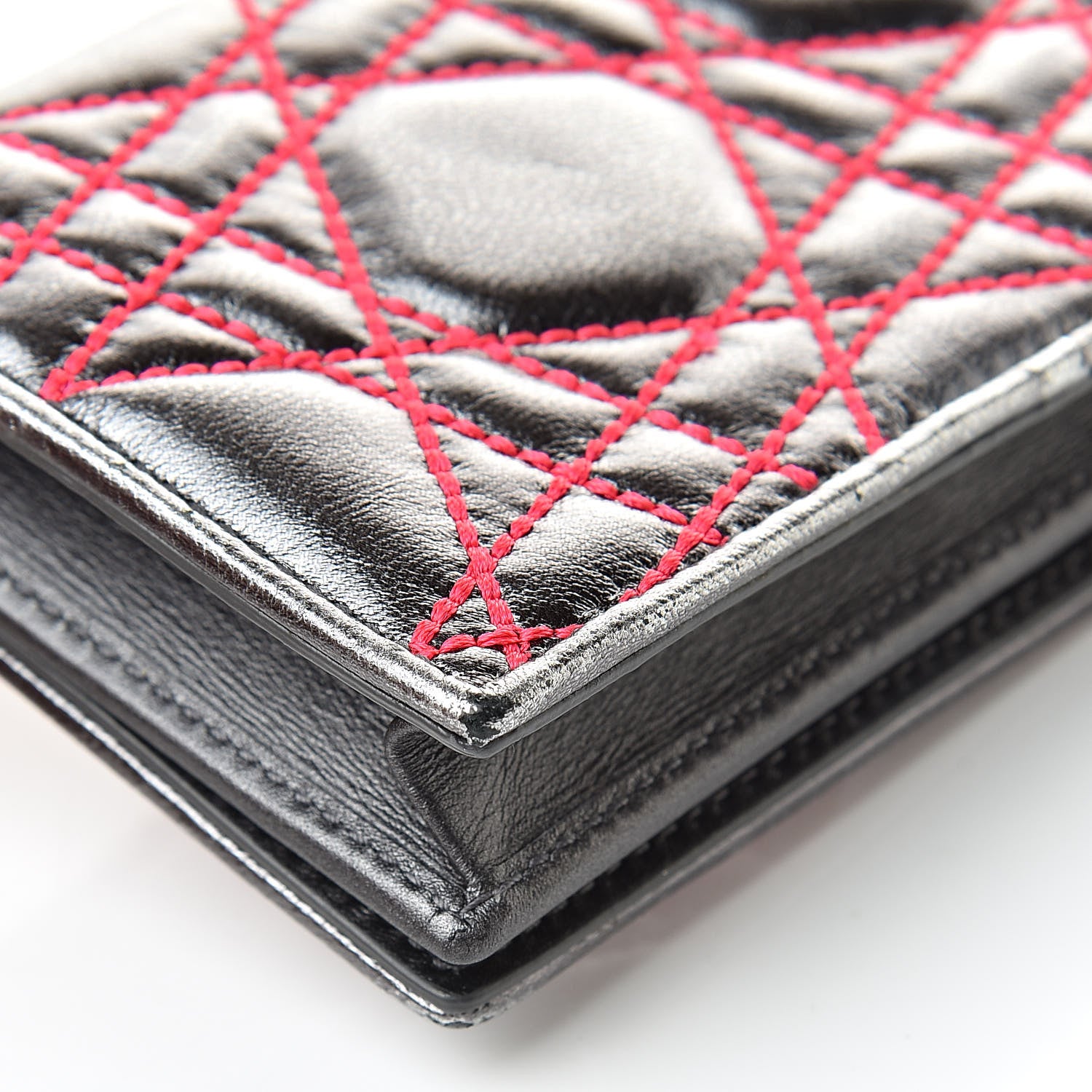 Christian Dior Metallic Lambskin Cannage Anselm Reyle Lady Dior Card Holder Gunmetal 11 of 13