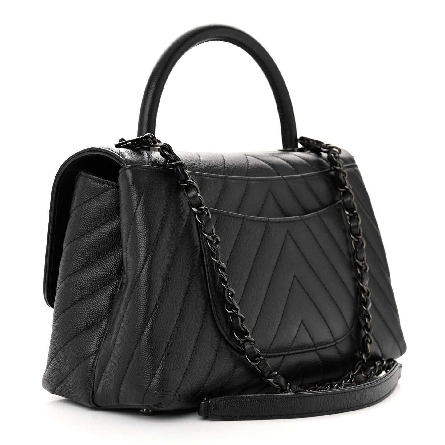 Caviar Chevron Quilted Small Coco Handle Flap So Black