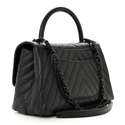 Chanel Caviar Chevron Quilted Small Coco Handle Flap So Black 3 of 10