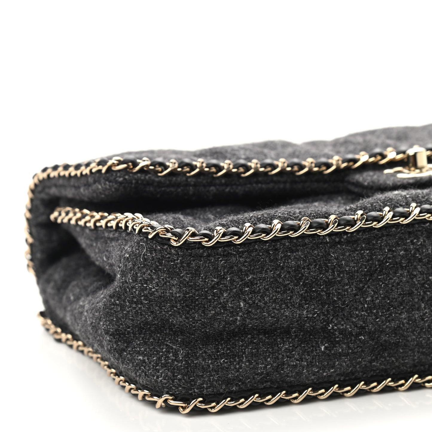 Wool Tweed Quilted Coco Neige Chain Around Flap Black