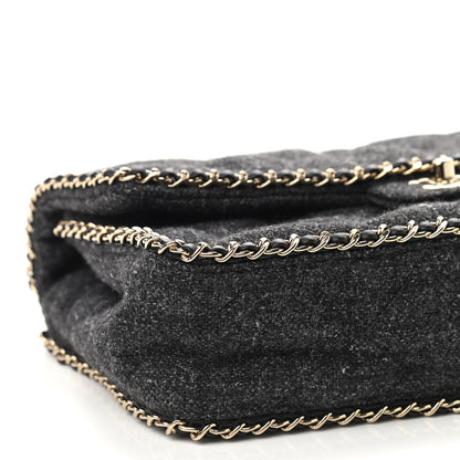 Chanel Wool Tweed Quilted Coco Neige Chain Around Flap Black 8 of 9