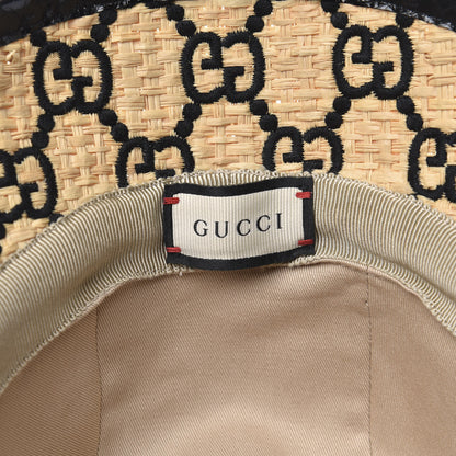Gucci Raffia Elaphe GG Monogram Embroidered Fedora Hat M Ivory Black 5 of 6