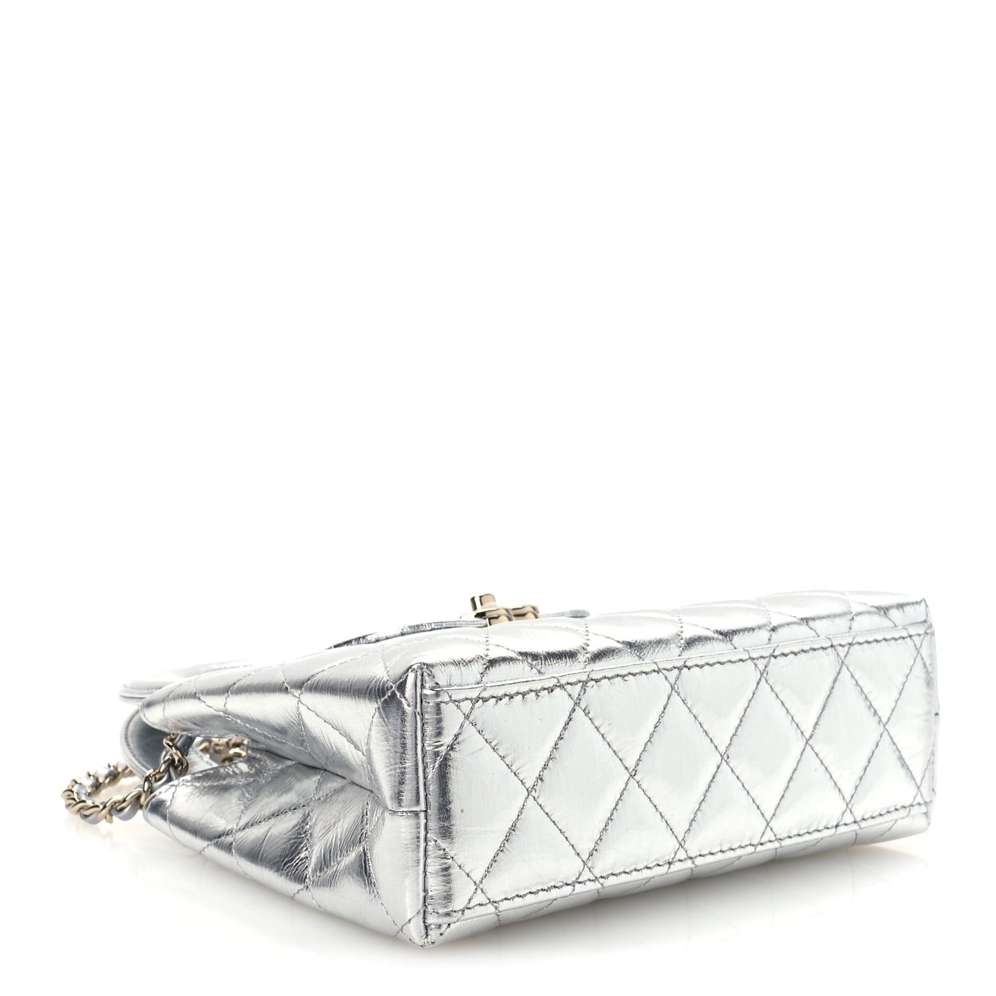 Metallic Aged Calfskin Quilted Nano Kelly Shopper Silvery
